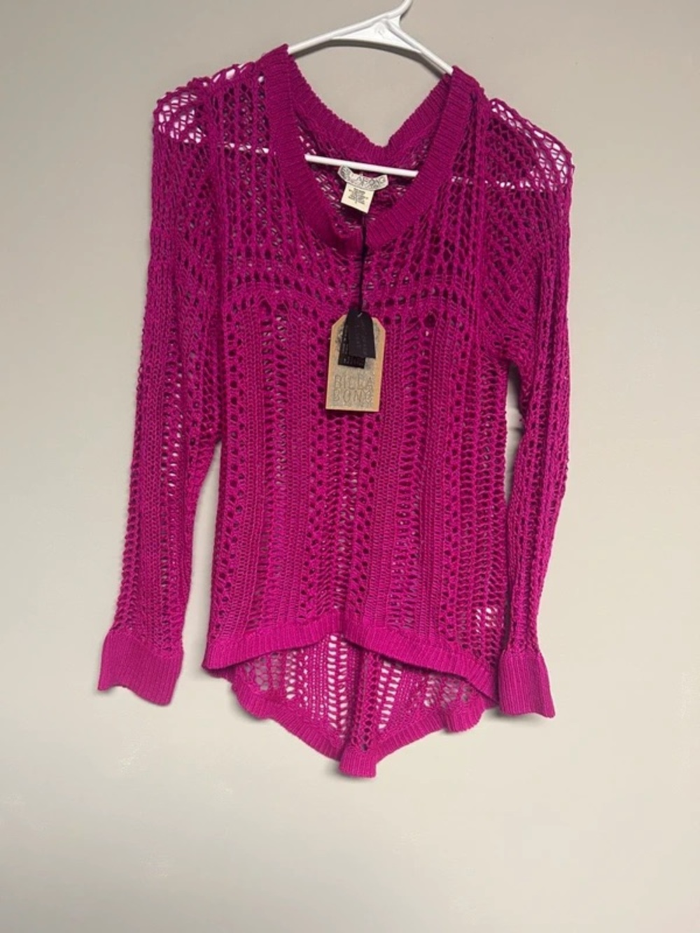 Billabong Fuchsia Open-Knit V-Neck Sweater